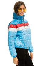 Retro COLOR BLOCK LUXE APRES PUFFER JACKET - SKY GLOSSY