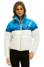 Retro COLOR BLOCK LUXE APRES PUFFER JACKET - GLOSSY WHITE DRESDEN