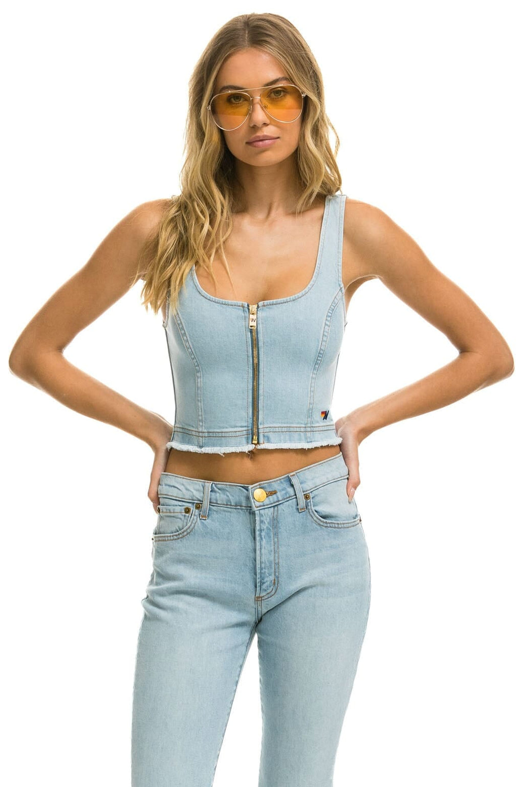 Retro DENIM TOP ZIP FRONT BUSTIER - SUPER LIGHT