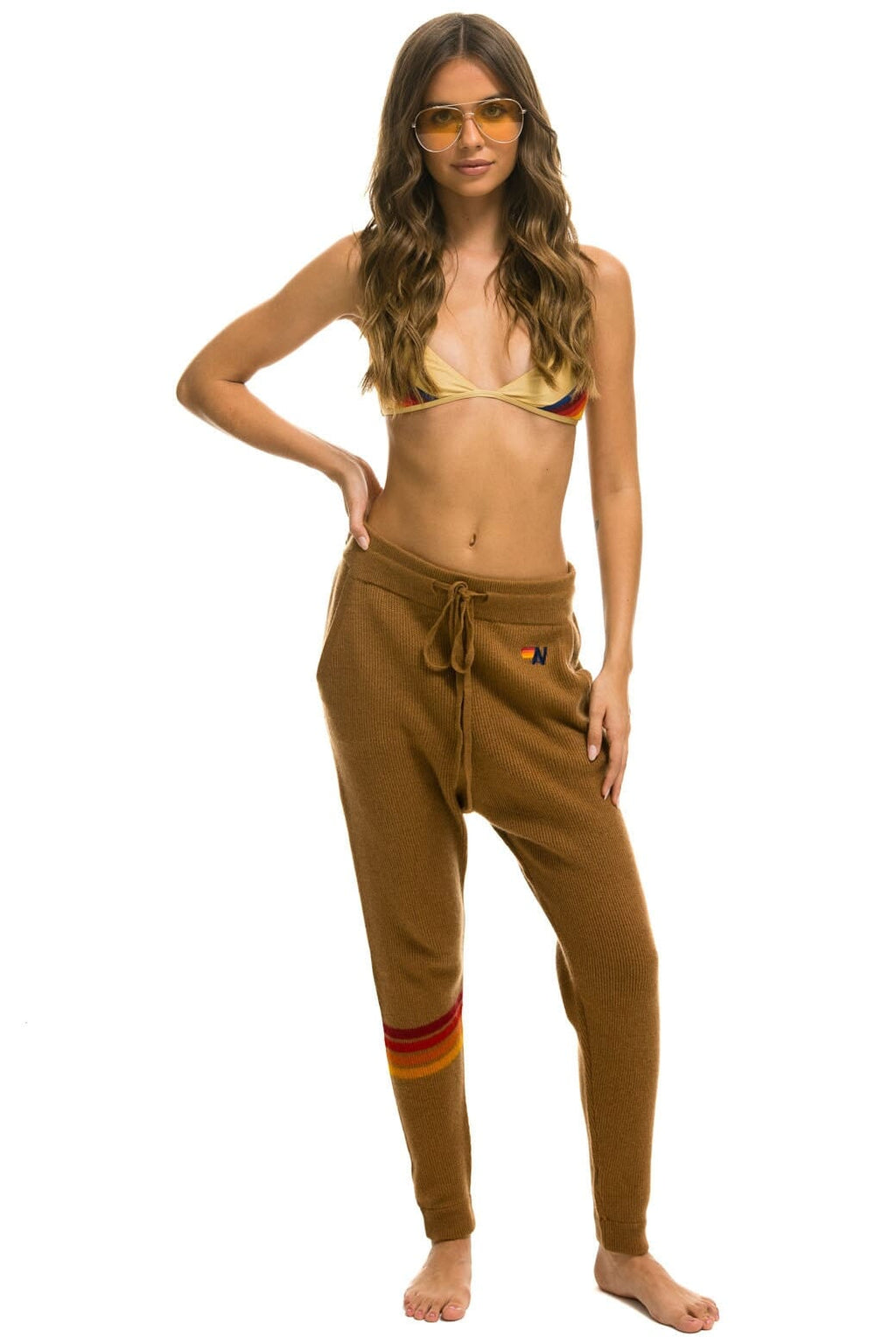 Retro RAINBOW 4 STRIPE CASHMERE RELAXED FIT PANT - BUTTERSCOTCH