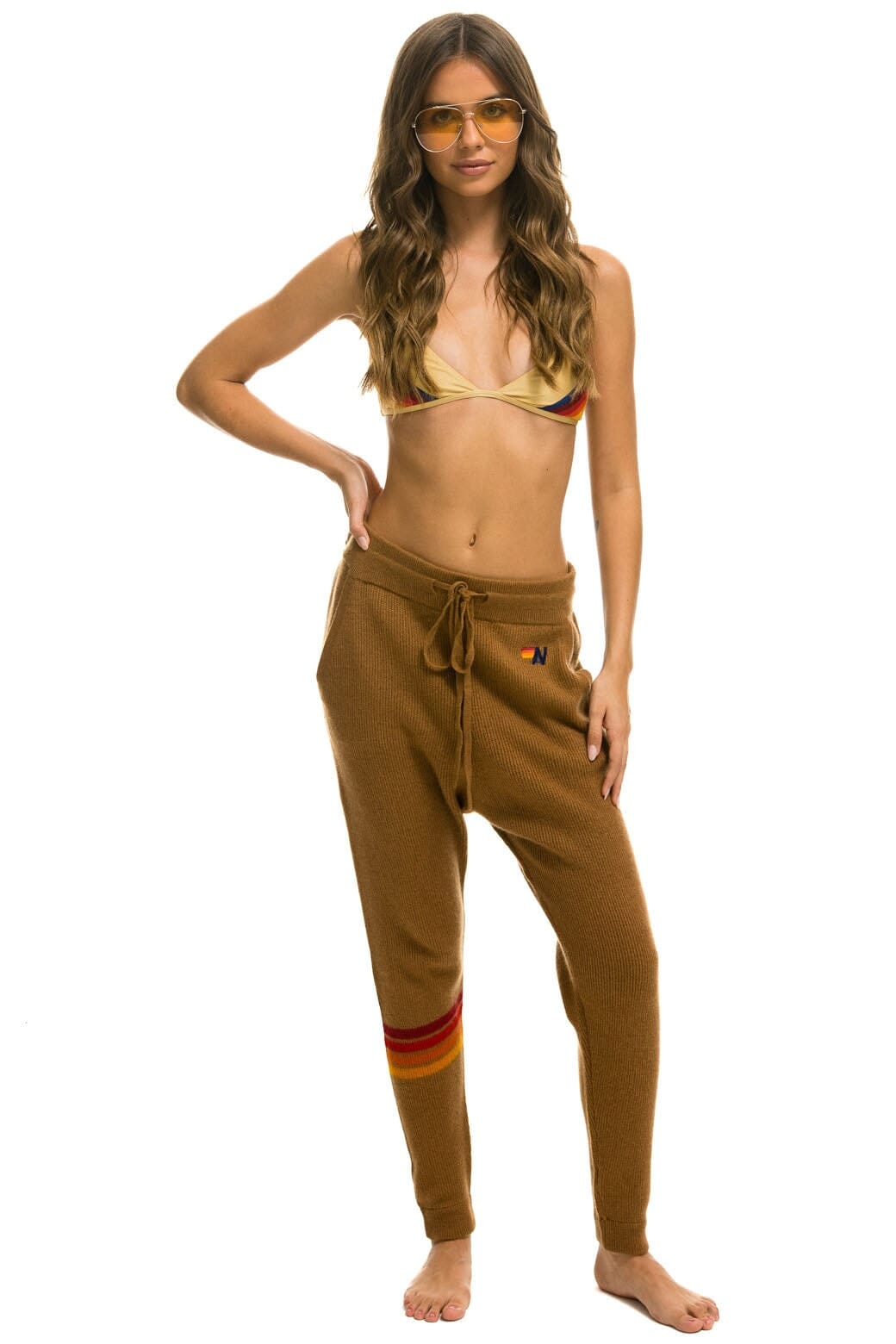 Retro RAINBOW 4 STRIPE CASHMERE RELAXED FIT PANT - BUTTERSCOTCH