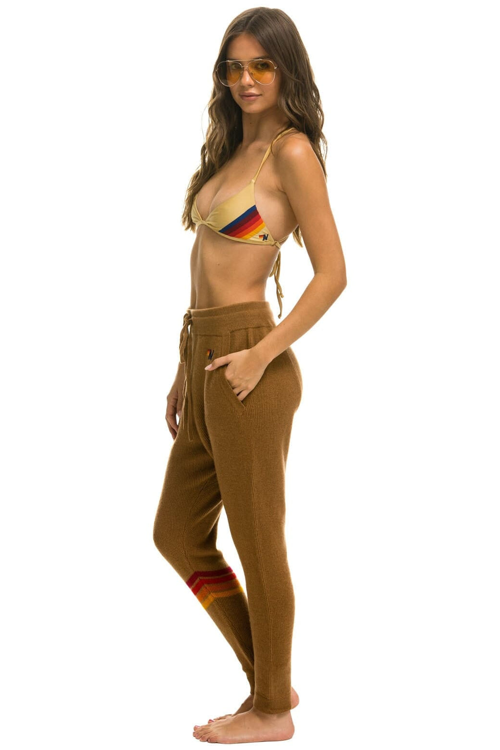Retro RAINBOW 4 STRIPE CASHMERE RELAXED FIT PANT - BUTTERSCOTCH