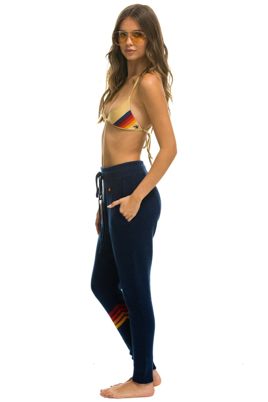 Retro RAINBOW 4 STRIPE CASHMERE RELAXED FIT PANT - MIDNIGHT