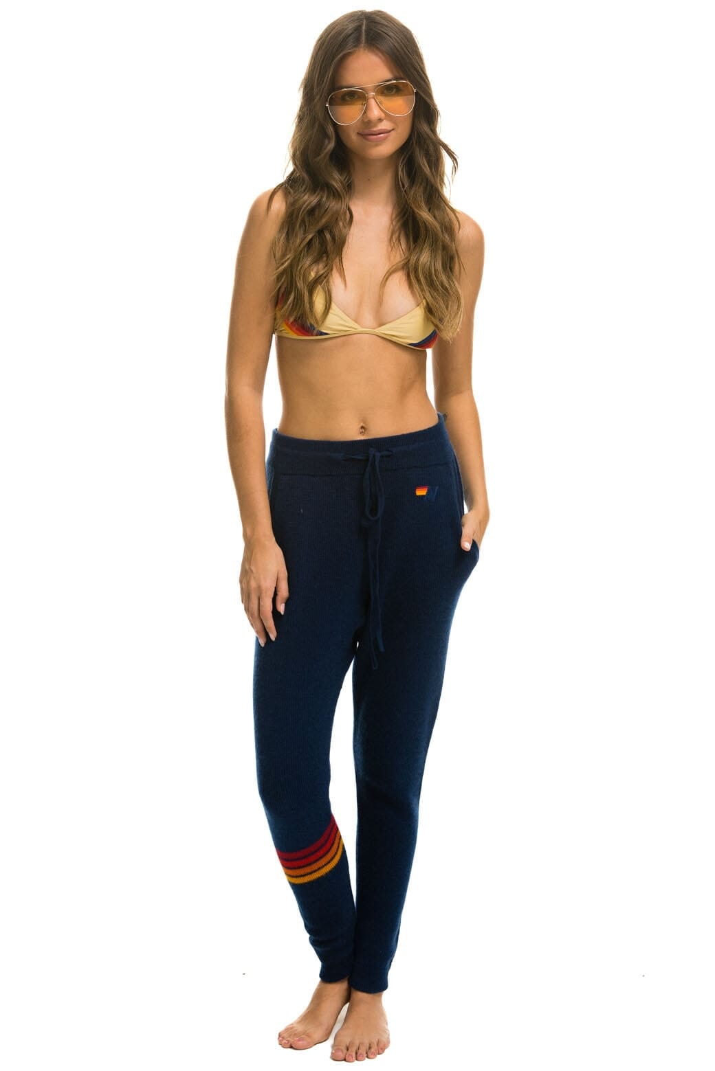 Retro RAINBOW 4 STRIPE CASHMERE RELAXED FIT PANT - MIDNIGHT