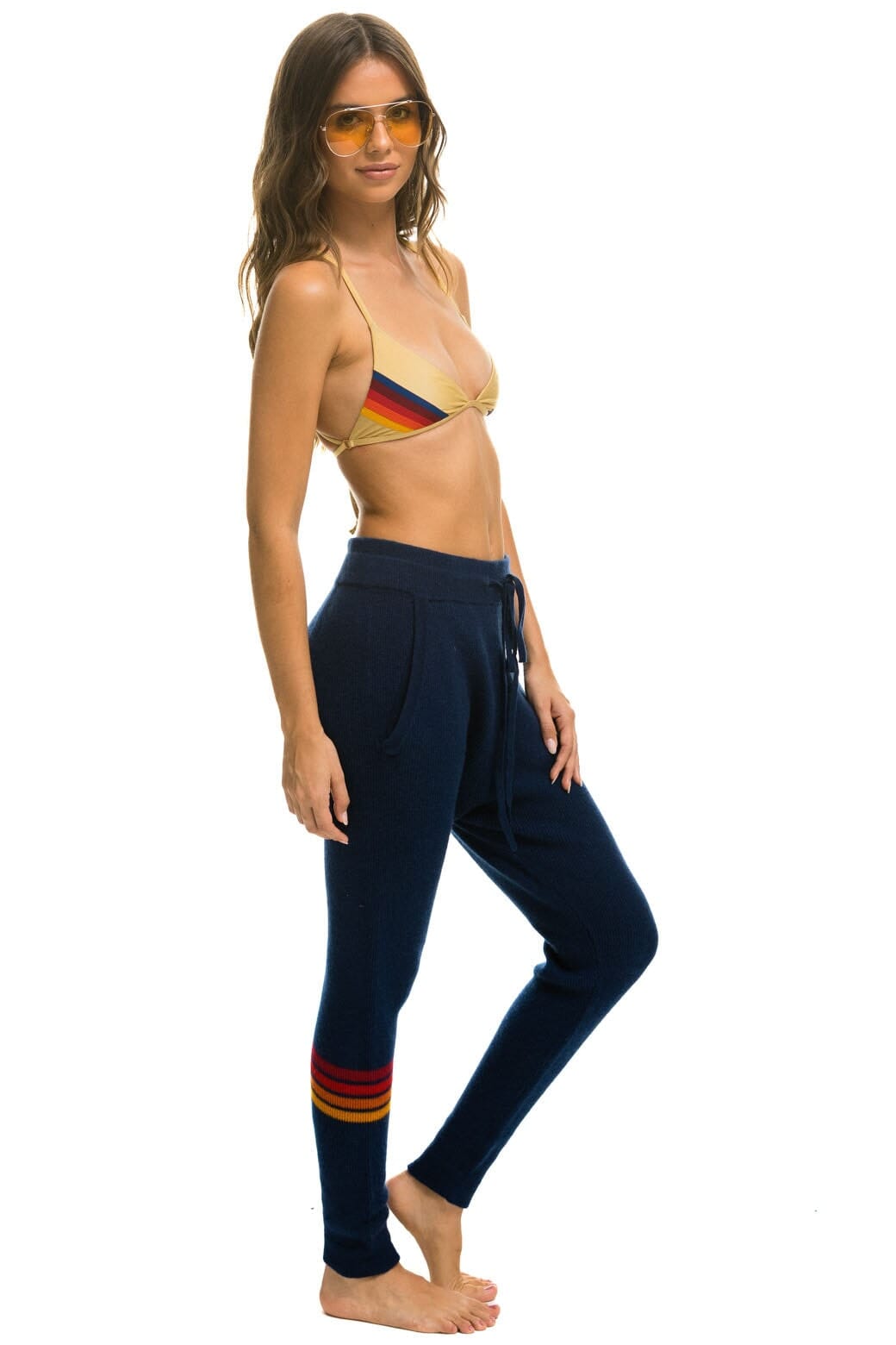 Retro RAINBOW 4 STRIPE CASHMERE RELAXED FIT PANT - MIDNIGHT