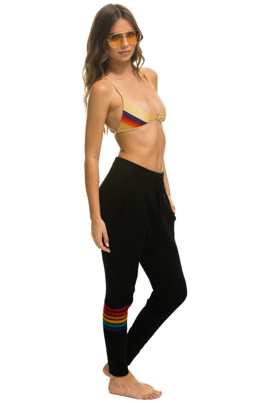 Retro RAINBOW 6 STRIPE CASHMERE RELAXED FIT PANT - BLACK