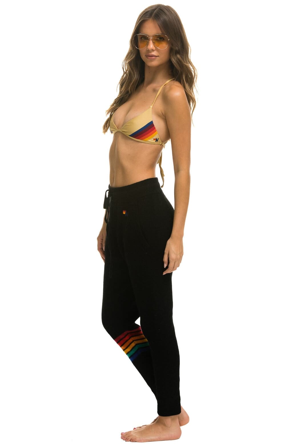 Retro RAINBOW 6 STRIPE CASHMERE RELAXED FIT PANT - BLACK