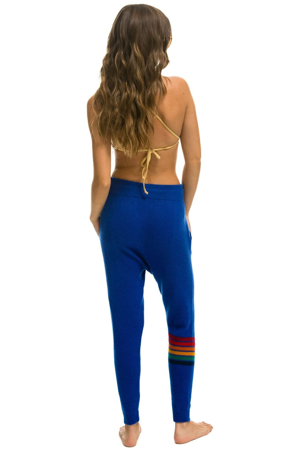 Retro RAINBOW 6 STRIPE CASHMERE RELAXED FIT PANT - LAPIS