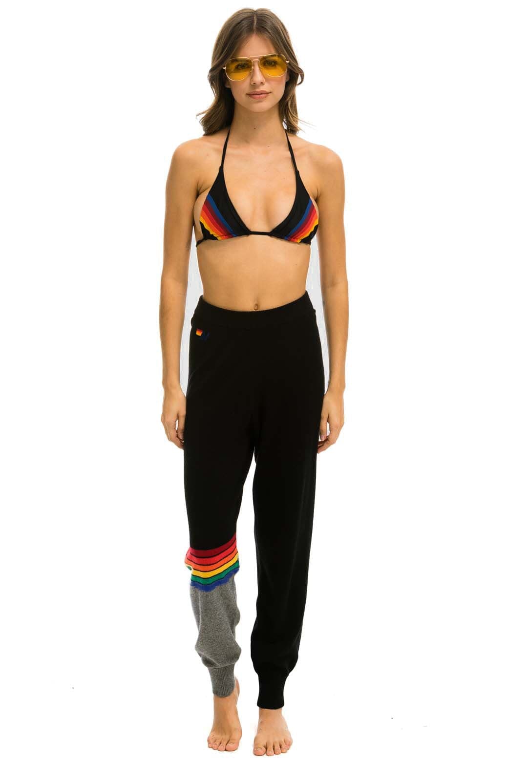 Retro RAINBOW STRIPE CASHMERE LIGHT SWEATER PANT - BLACK CHARCOAL
