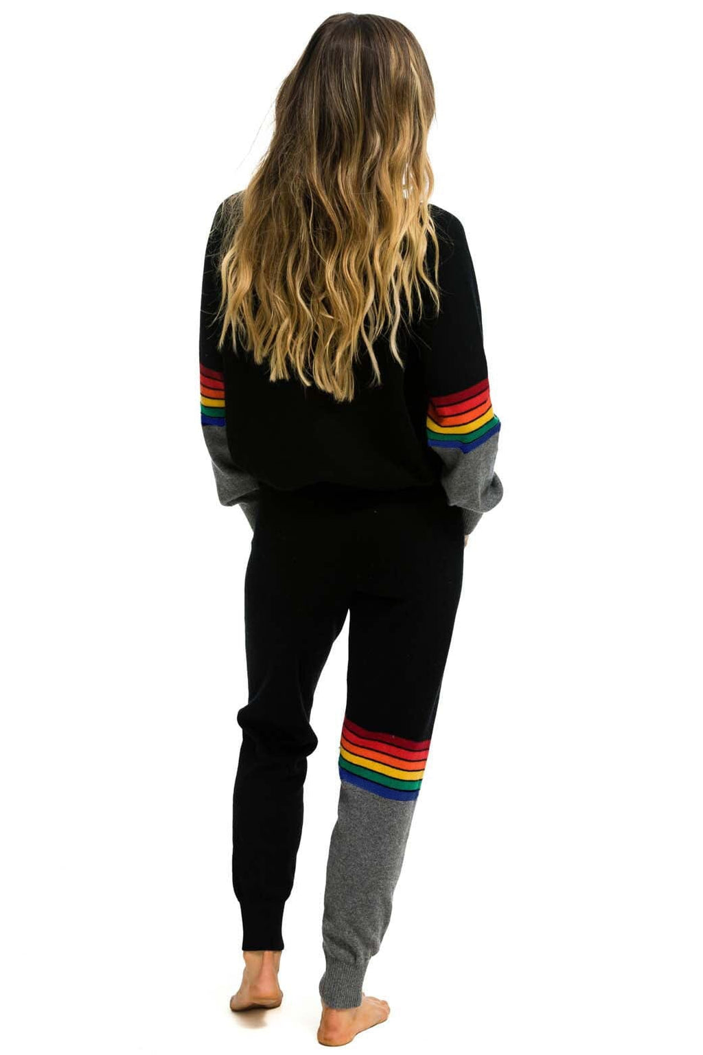 Retro RAINBOW STRIPE CASHMERE LIGHT SWEATER PANT - BLACK CHARCOAL