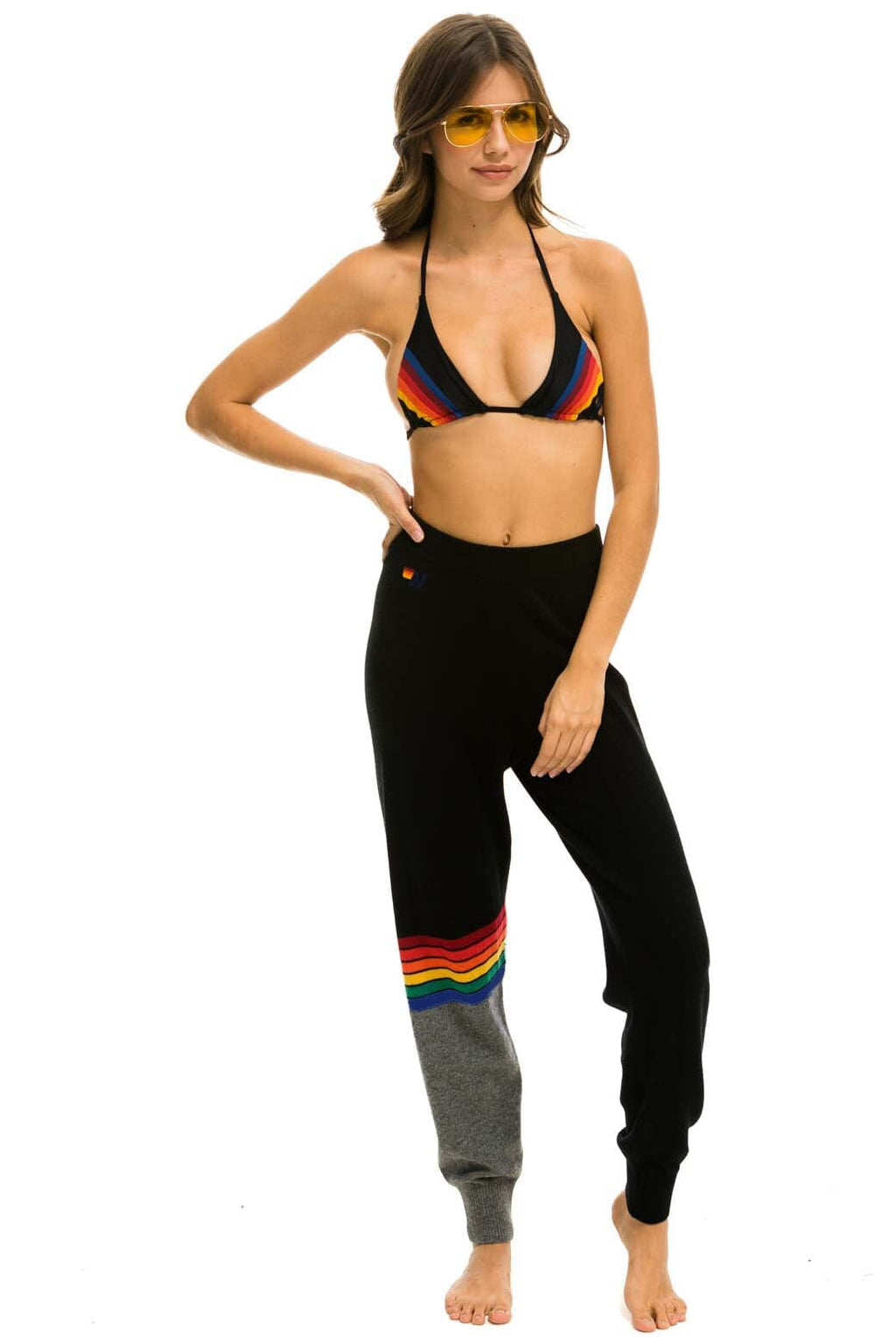 Retro RAINBOW STRIPE CASHMERE LIGHT SWEATER PANT - BLACK CHARCOAL