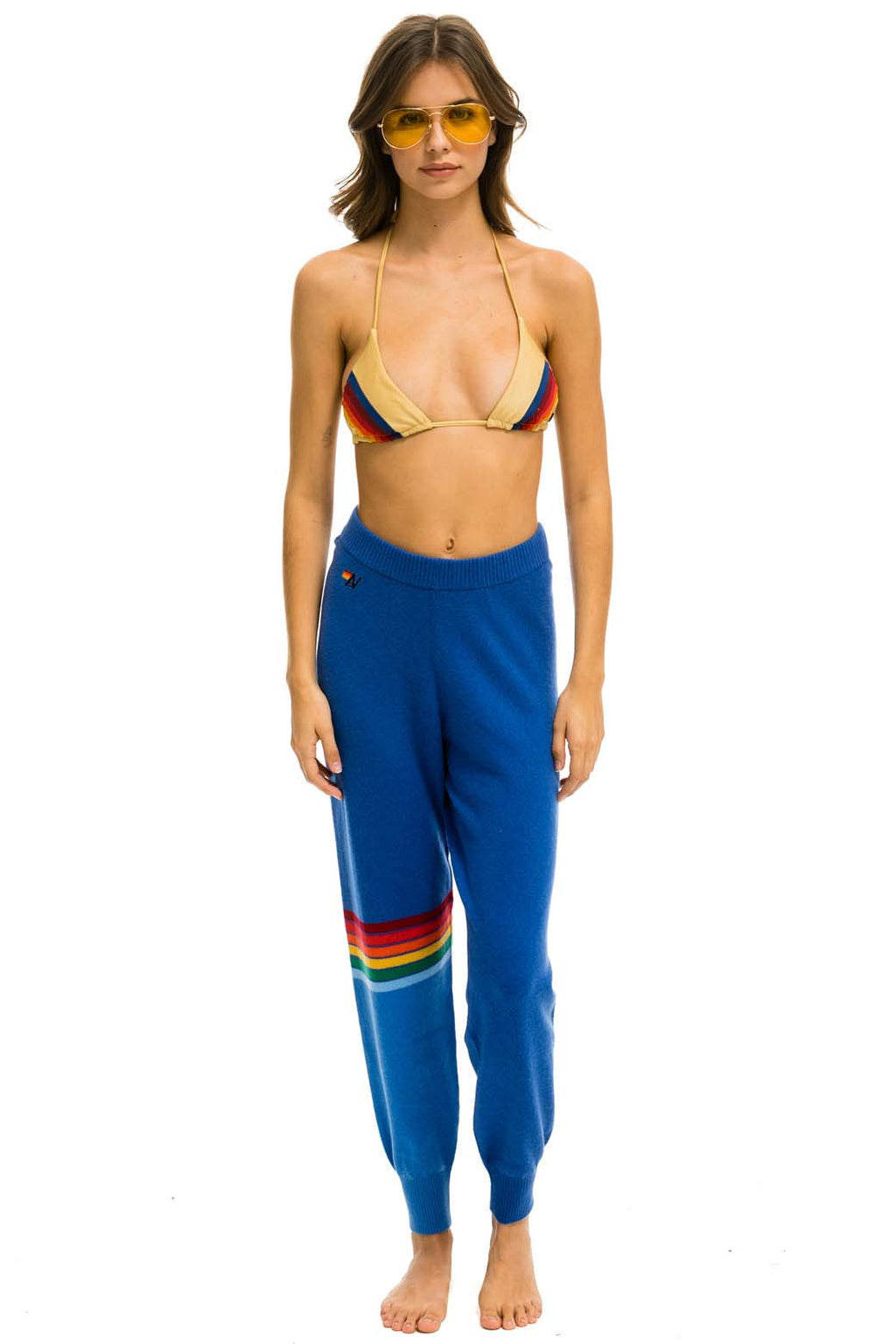 Retro RAINBOW STRIPE CASHMERE LIGHT SWEATER PANT - VINTAGE BLUE