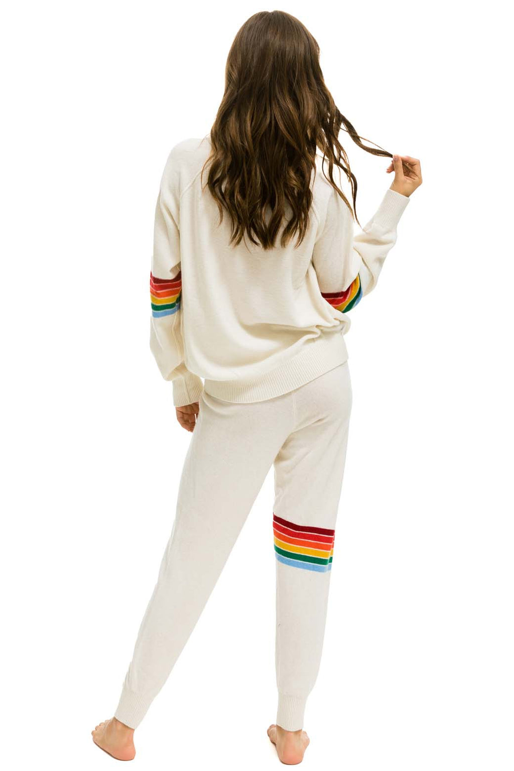 Retro RAINBOW STRIPE CASHMERE LIGHT SWEATER PANT - VINTAGE WHITE