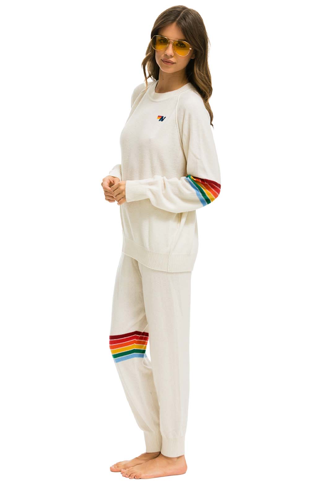 Retro RAINBOW STRIPE CASHMERE LIGHT SWEATER PANT - VINTAGE WHITE