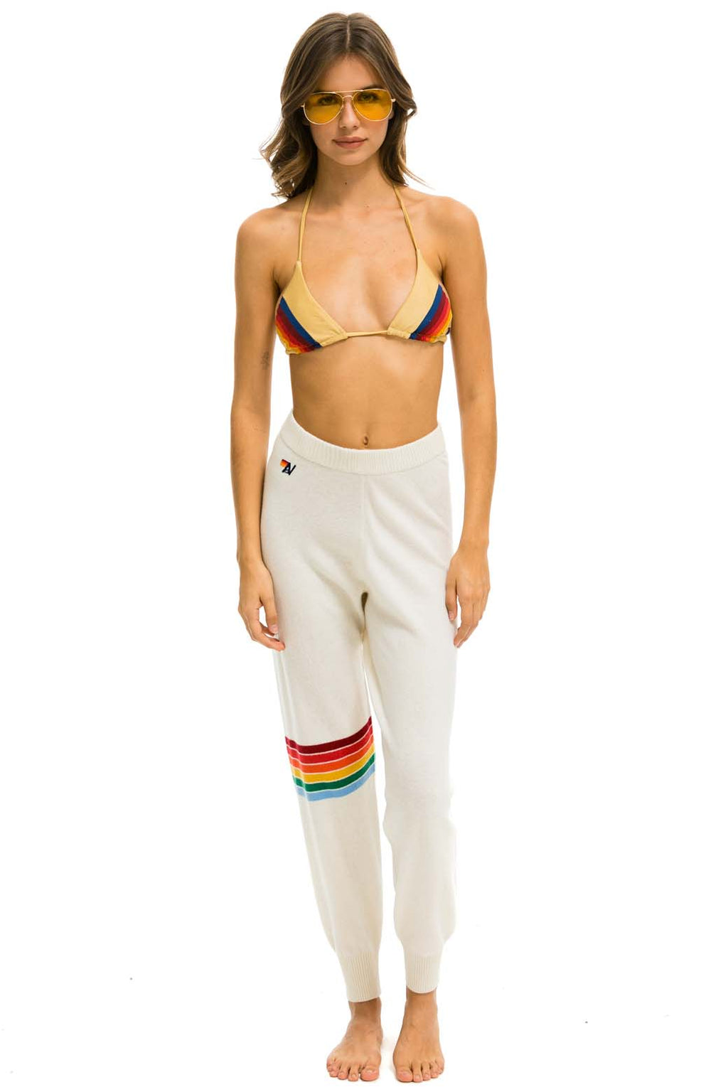 Retro RAINBOW STRIPE CASHMERE LIGHT SWEATER PANT - VINTAGE WHITE