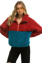 Retro TEDDY APRES HALF ZIP COLOR BLOCK JACKET - CHERRY