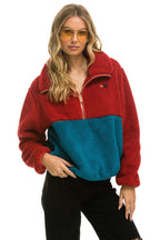Retro TEDDY APRES HALF ZIP COLOR BLOCK JACKET - CHERRY