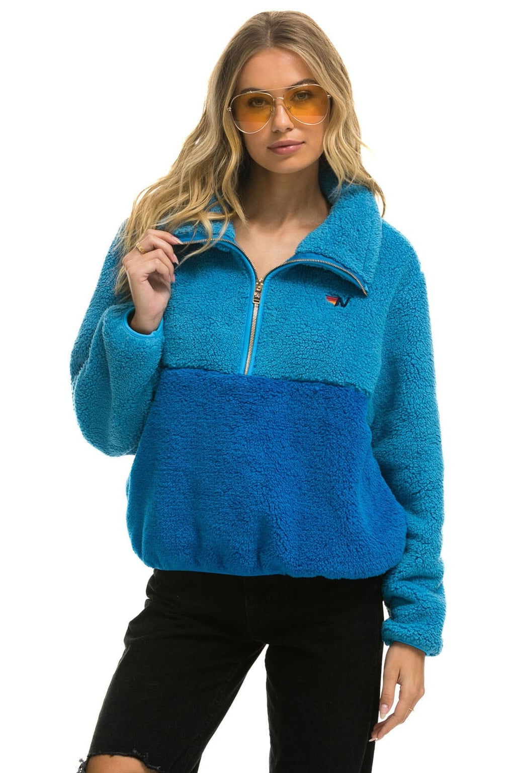 Retro TEDDY APRES HALF ZIP COLOR BLOCK JACKET - OCEAN