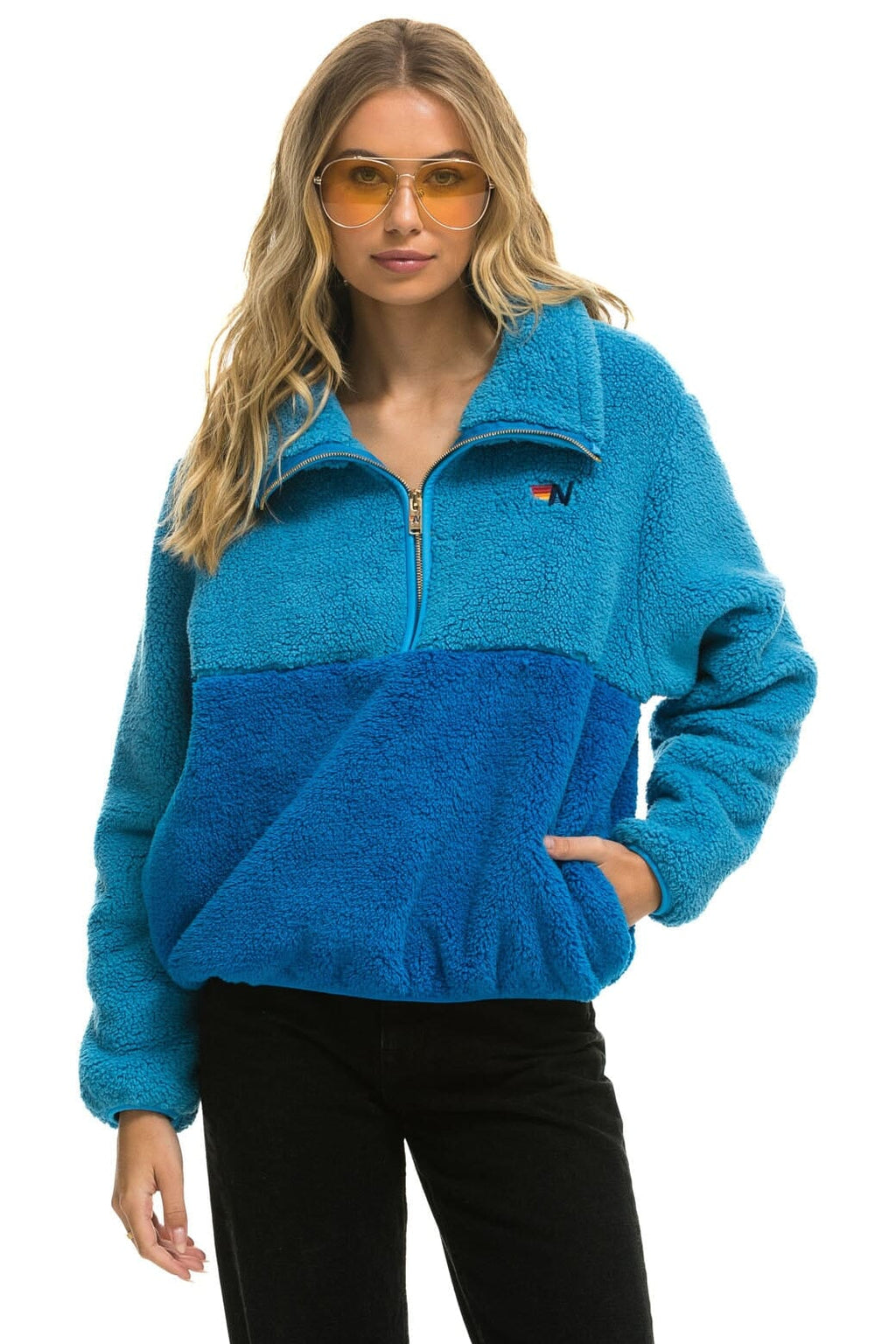 Retro TEDDY APRES HALF ZIP COLOR BLOCK JACKET - OCEAN